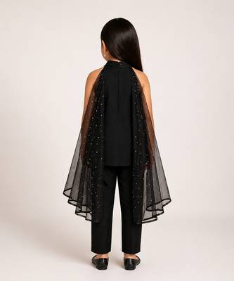 Black embroidered silk blend kurti set 2