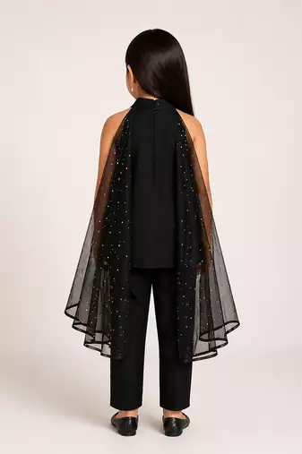 Black embroidered silk blend kurti set