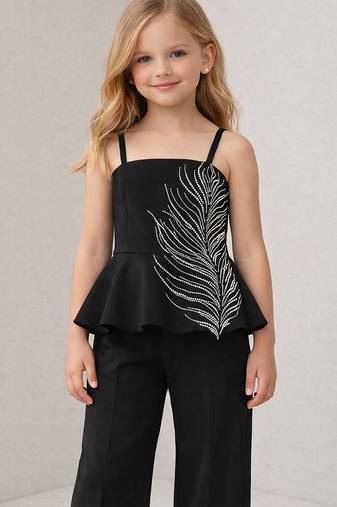 Black embroidered japanese crepe co ord set
