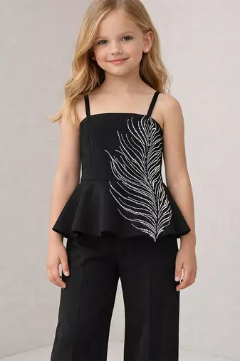 Black embroidered japanese crepe co ord set