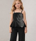 Black embroidered japanese crepe co ord set