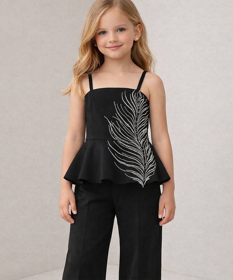 Black embroidered japanese crepe co ord set