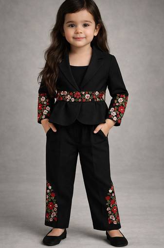 Black embroidered japanese crepe jacket co ord set