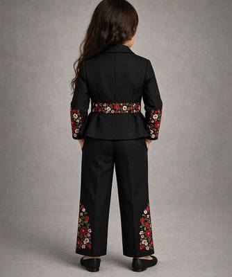 Black embroidered japanese crepe jacket co ord set 2