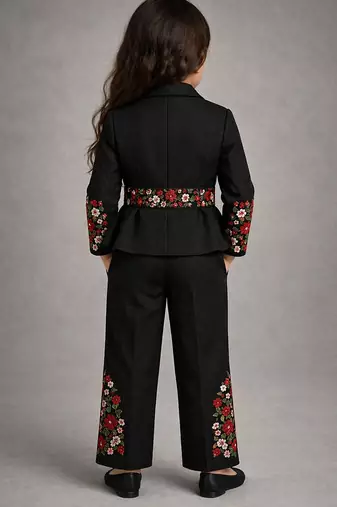 Black embroidered japanese crepe jacket co ord set