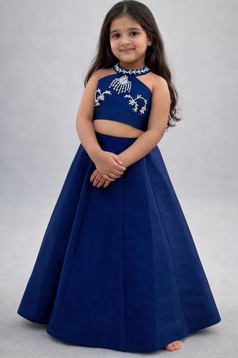Royal blue embroidered silk blend lehenga set