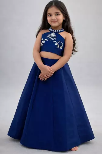 Royal blue embroidered silk blend lehenga set