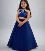 Royal blue embroidered silk blend lehenga set