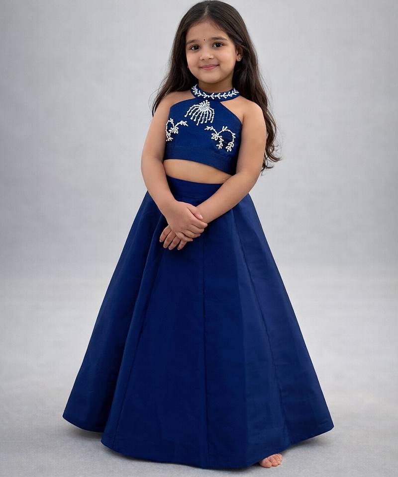 Royal blue embroidered silk blend lehenga set
