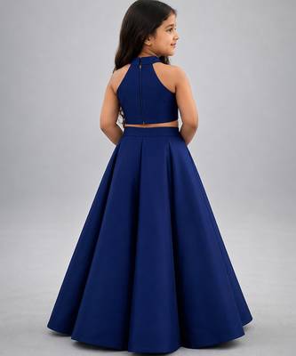 Royal blue embroidered silk blend lehenga set 2