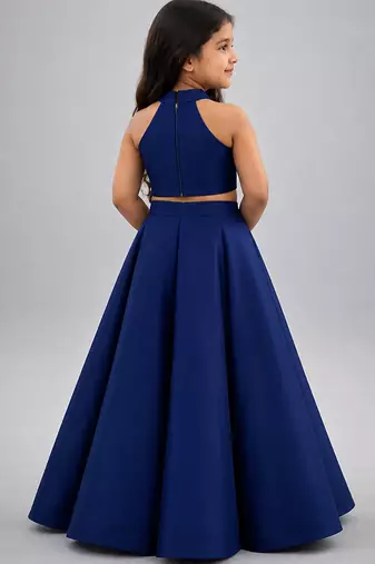 Royal blue embroidered silk blend lehenga set