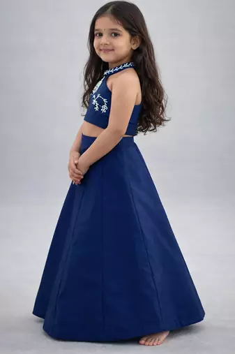 Royal blue embroidered silk blend lehenga set