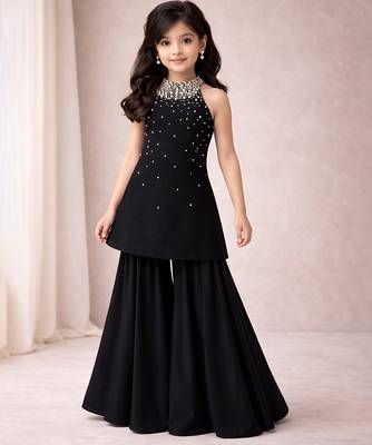 Black embroidered georgette sharara co ord set 1