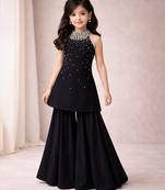 Black embroidered georgette sharara co ord set