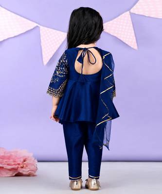 Royal blue embroidered silk blend dhoti kurti set 2