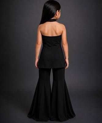 Black embroidered georgette indo western set 2