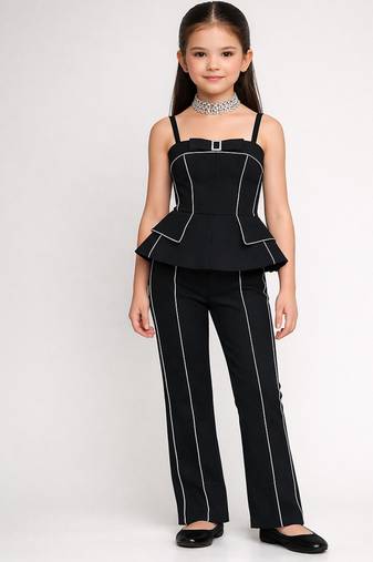 Black embroidered japanese crepe co ord set