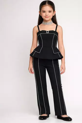 Black embroidered japanese crepe co ord set