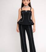 Black embroidered japanese crepe co ord set