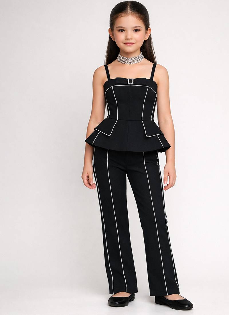 Black embroidered japanese crepe co ord set