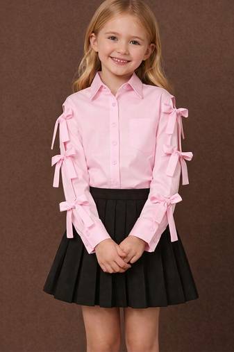 Pink black cotton and crepe skirt set
