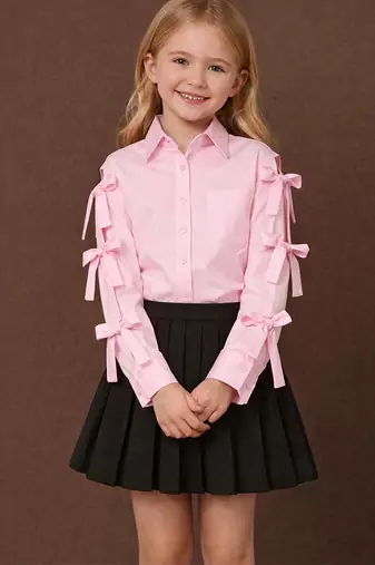Pink black cotton and crepe skirt set