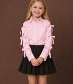 Pink black cotton and crepe skirt set