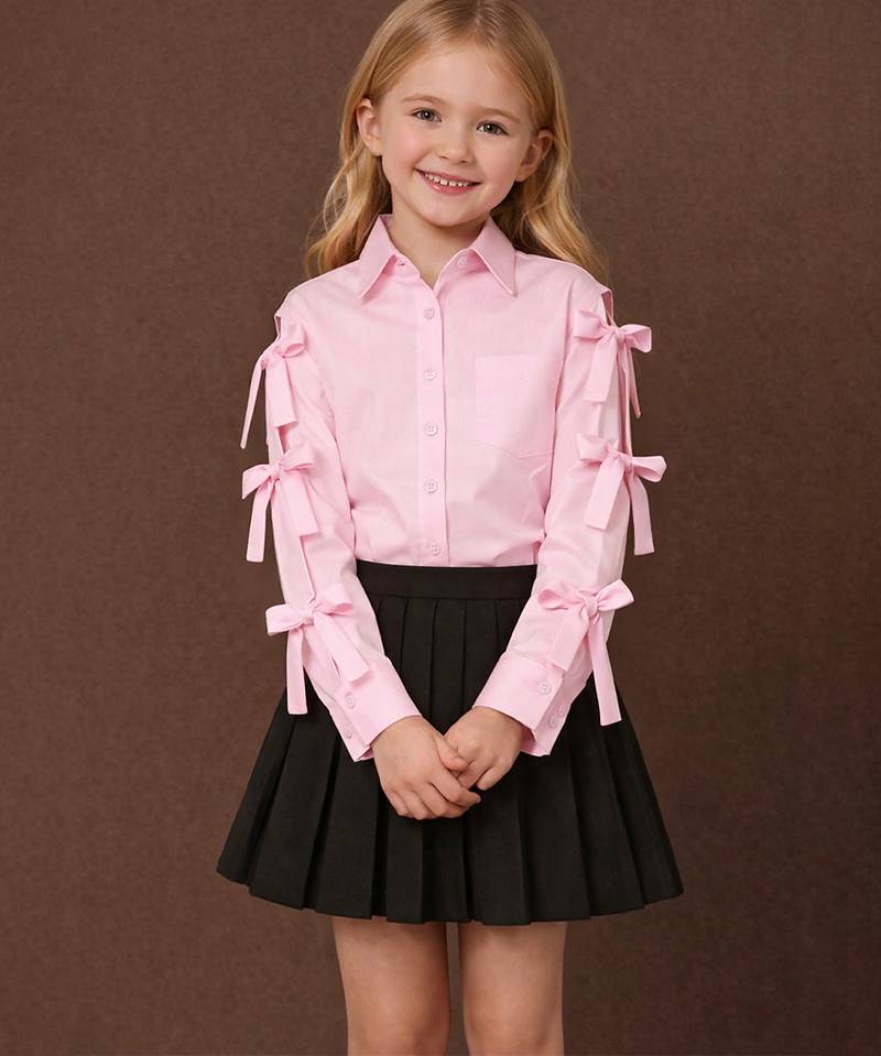 Pink black cotton and crepe skirt set