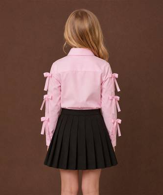 Pink black cotton and crepe skirt set 2