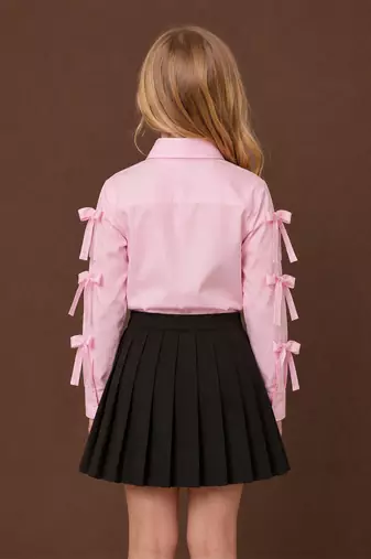 Pink black cotton and crepe skirt set