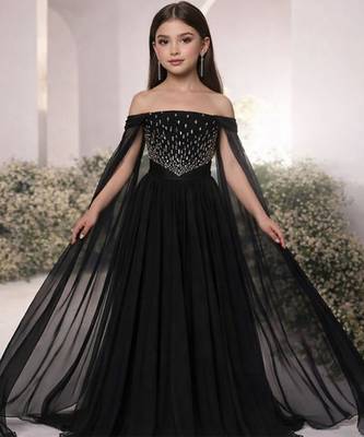 Black embroidered georgette gown 1