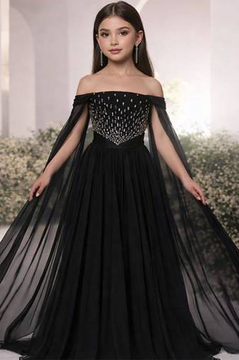 Black embroidered georgette gown