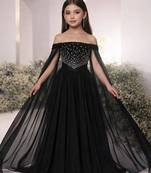 Black embroidered georgette gown