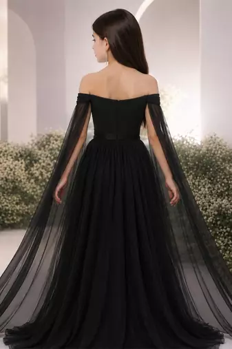 Black embroidered georgette gown