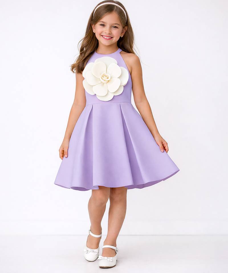 Lilac japanese crepe knee length dress