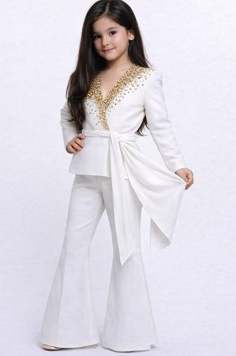 White embroidered japanese crepe co ord set