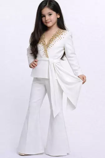 White embroidered japanese crepe co ord set