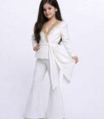 White embroidered japanese crepe co ord set