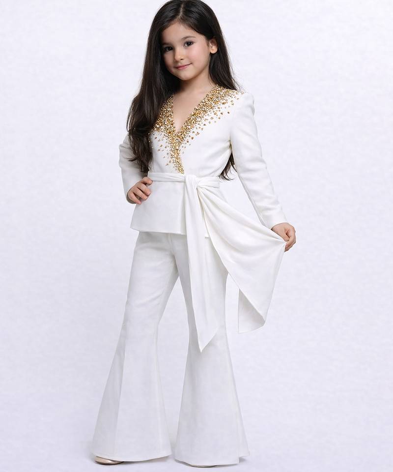 White embroidered japanese crepe co ord set