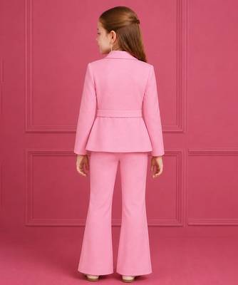 Pink embroidered japanese crepe blazer and pant set 2