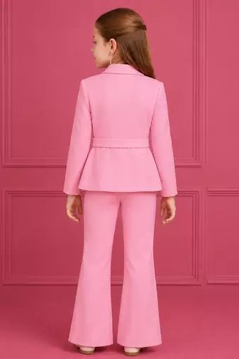 Pink embroidered japanese crepe blazer and pant set