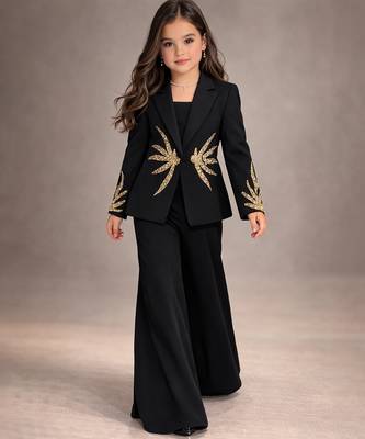 Black embroidered japanese crepe co ord set 1