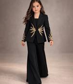 Black embroidered japanese crepe co ord set