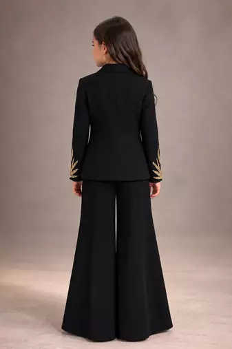 Black embroidered japanese crepe co ord set