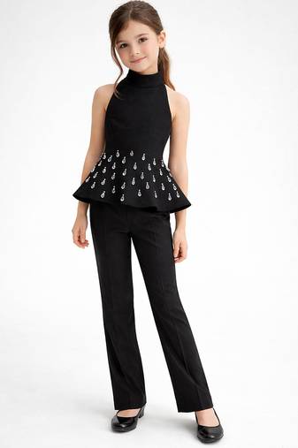 Black embroidered japanese crepe co ord set