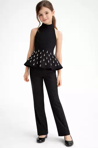 Black embroidered japanese crepe co ord set