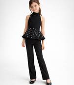 Black embroidered japanese crepe co ord set