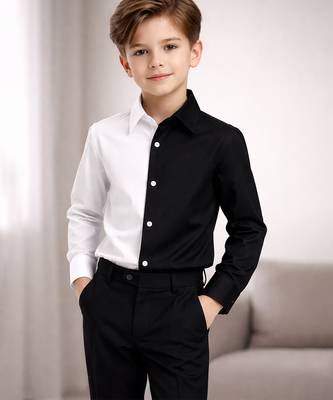 Black and white cotton formal shirt 1