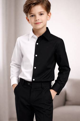 Black and white cotton formal shirt