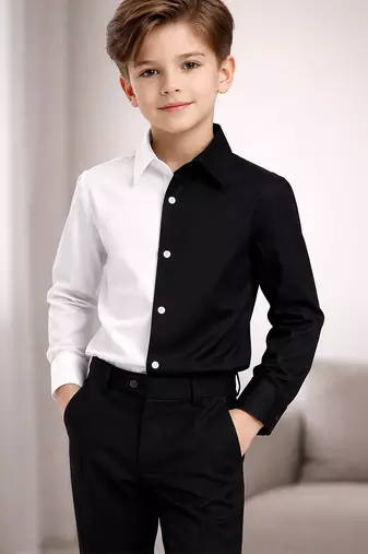 Black and white cotton formal shirt